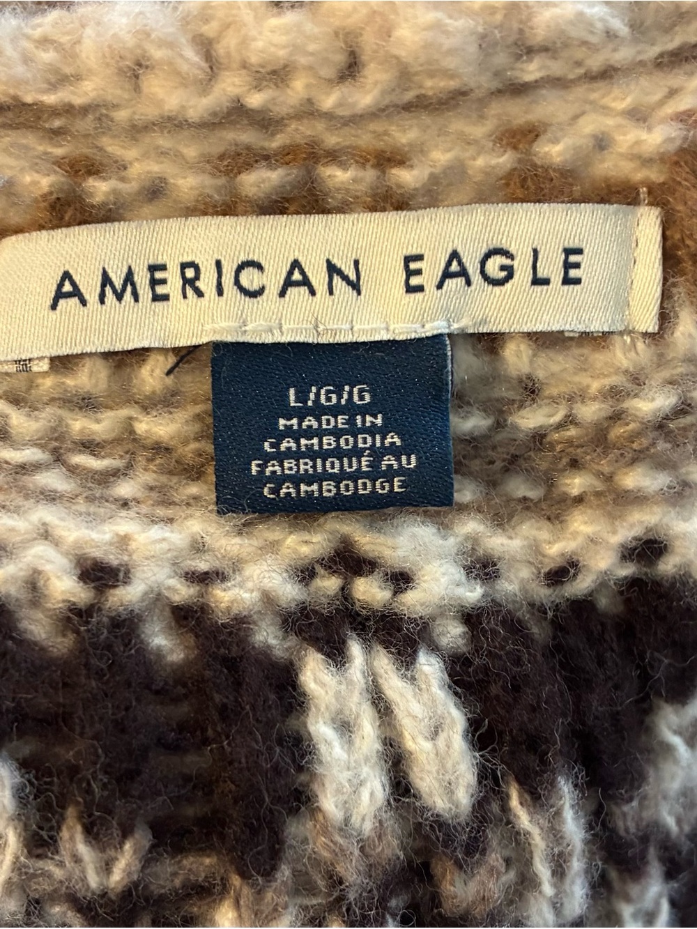 American Eagle Snow Stopper Knit Fair Isle Sweater Cropped Nordic Earthy L NWOT - Picture 5 of 7